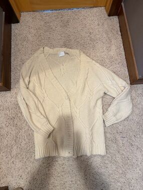 Lush Cream Cable Knit V-Neck Button Cardigan